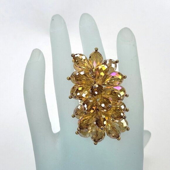 Swaroski Crystal Ring Flamboyant Unique Crystal Bicone Beaded Cluster Ring - Picture 1 of 14